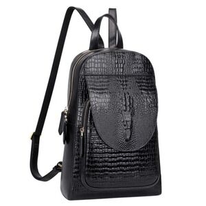 PIJUSHI Genuine Leather Backpack Purse Crocodile Leather Backpack (66512 Black)